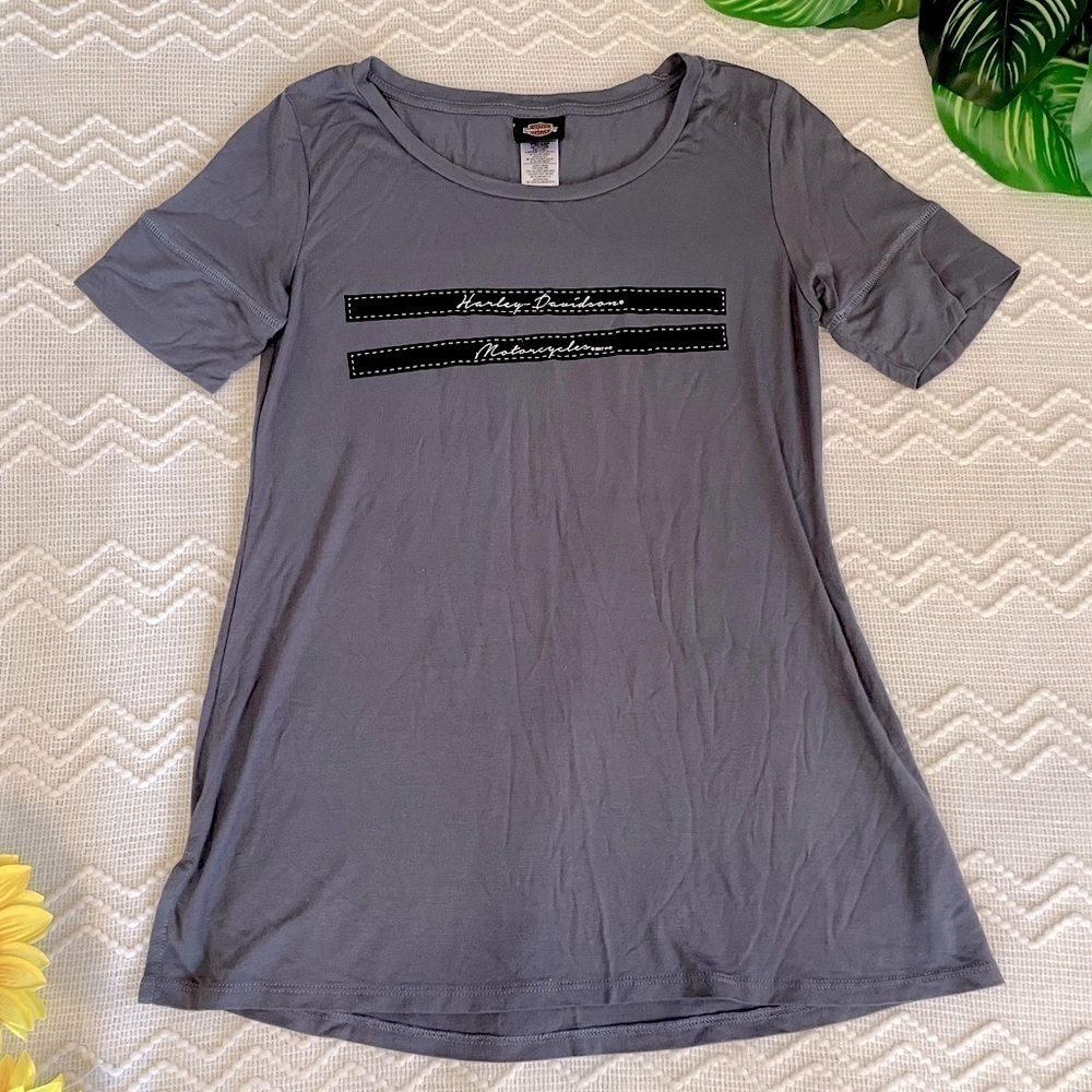 Harley Davidson Womens Tee | Slate Blue with Lettering